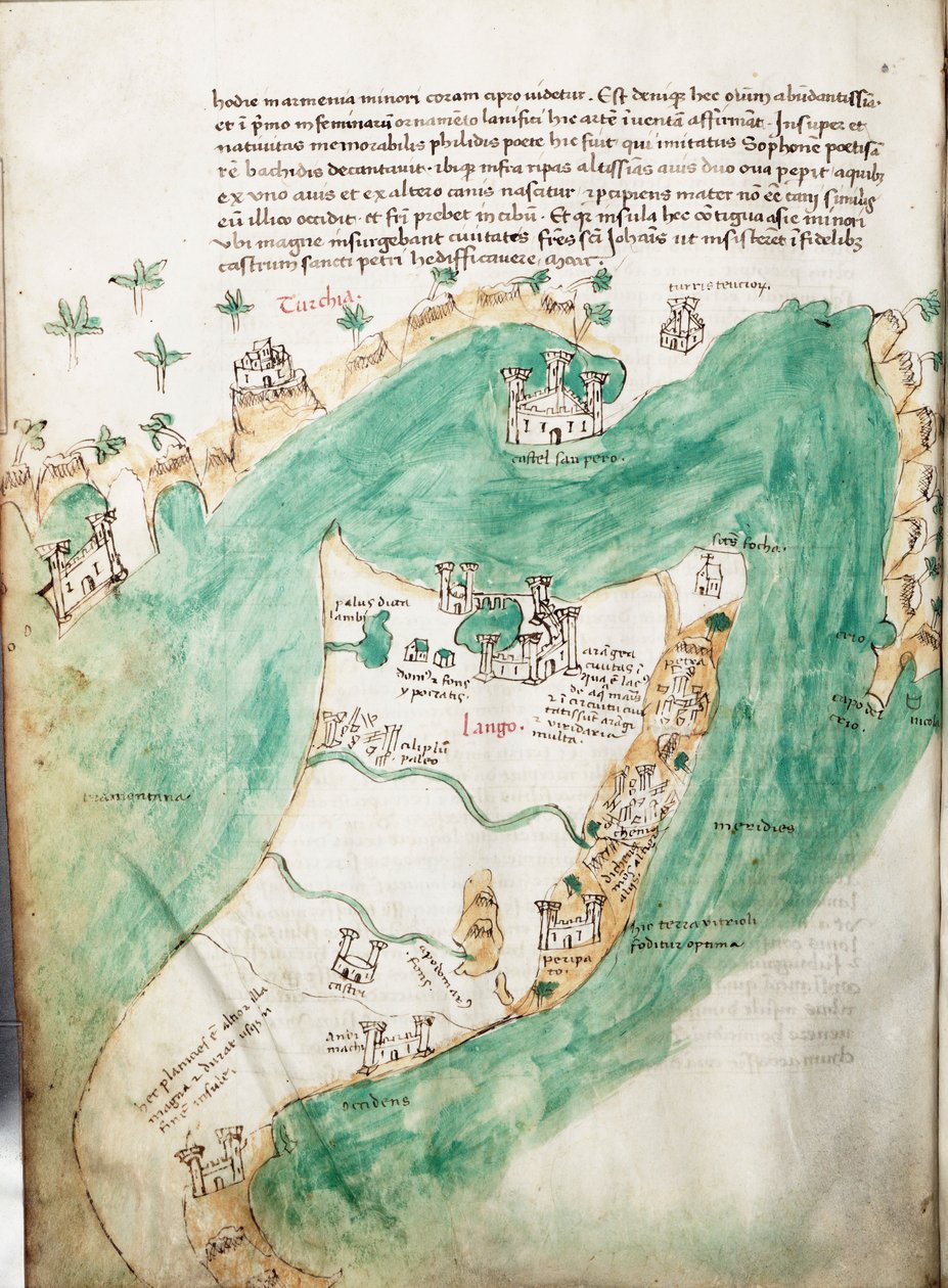 Carta di Kos e Bodrum, c.1420 da Cristoforo Buondelmonti