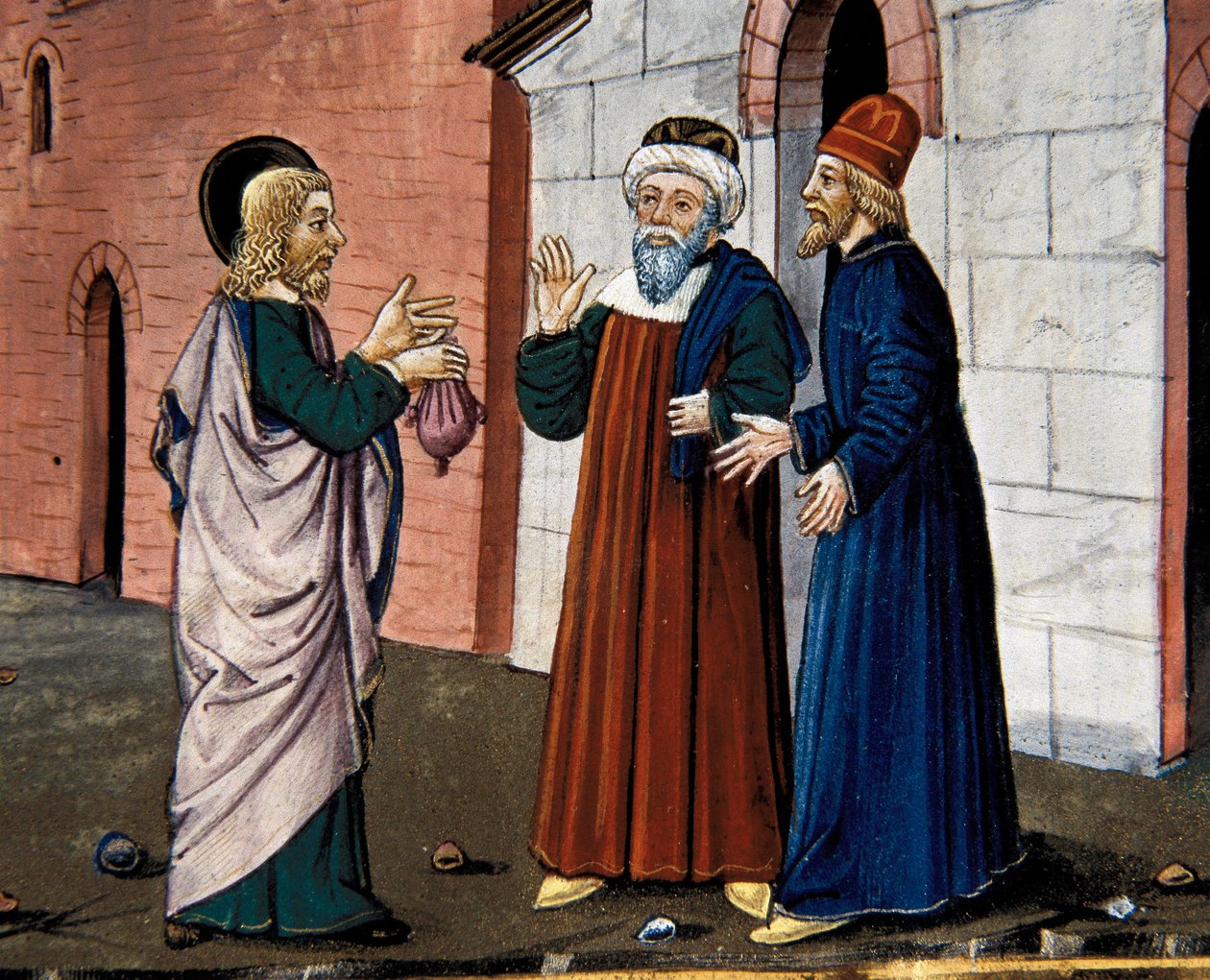 Giuda va dal sacerdote e confessa il suo tradimento di Cristo, dal Leggendario Sforza-Savoia da Cristoforo De Predis