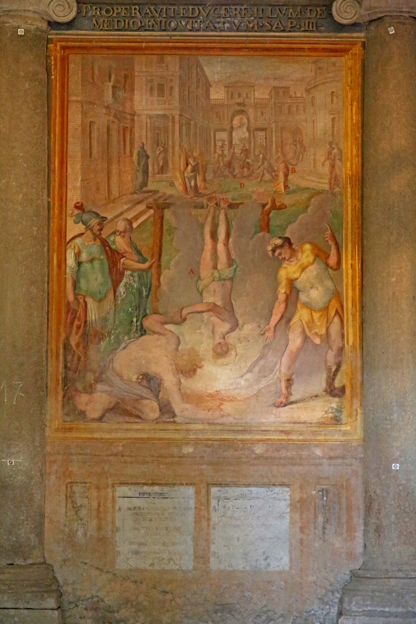 Martirio di un santo: bruciato vivo a testa in giù da Cristoforo and Tempesta, Antonio Roncalli