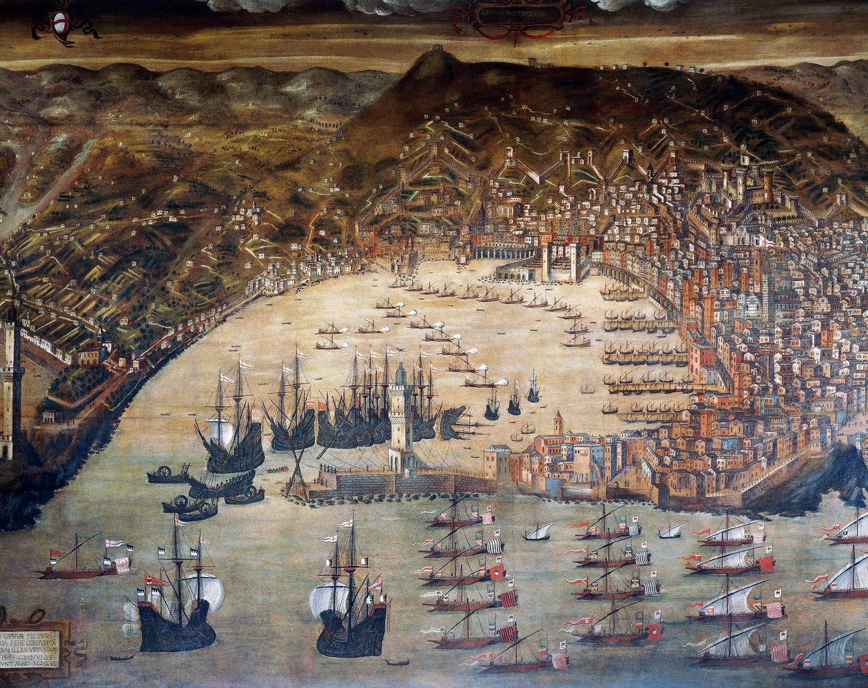 Veduta di Genova e del suo porto, Dipinto di Cristoforo Grassi (1565-1598), Italia