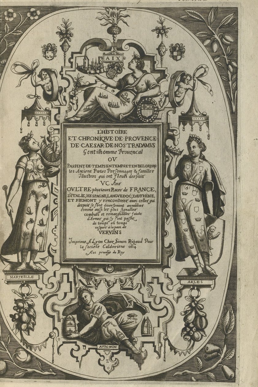 Pagina del titolo della Histoire et Chronique de Provence, 1614 da César de Nostredame