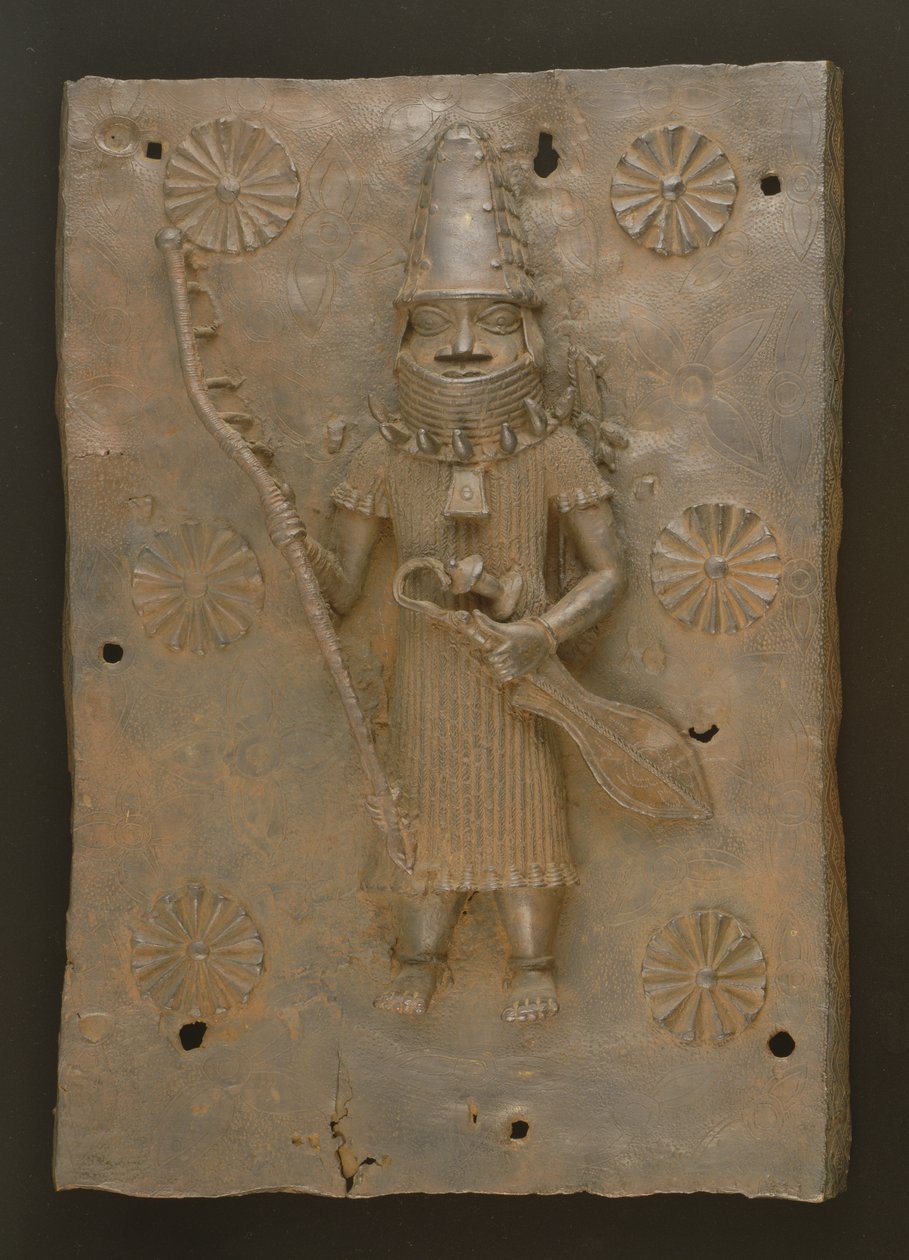 Targa commemorativa raffigurante un guerriero, Benin, Nigeria (bronzo) da Culture Edo