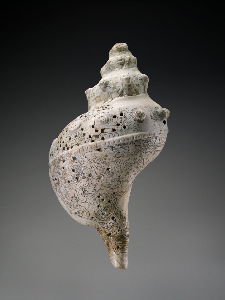 Conchiglia celeste con teschi, AD 900-1521 da Culture Huastec