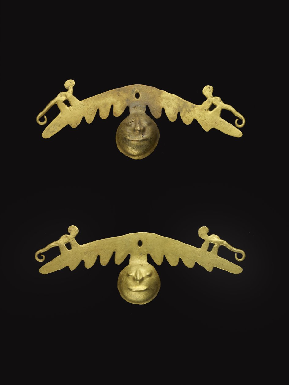 Coppia di ornamenti per orecchie, 600-1600 d.C. da Culture Nariño