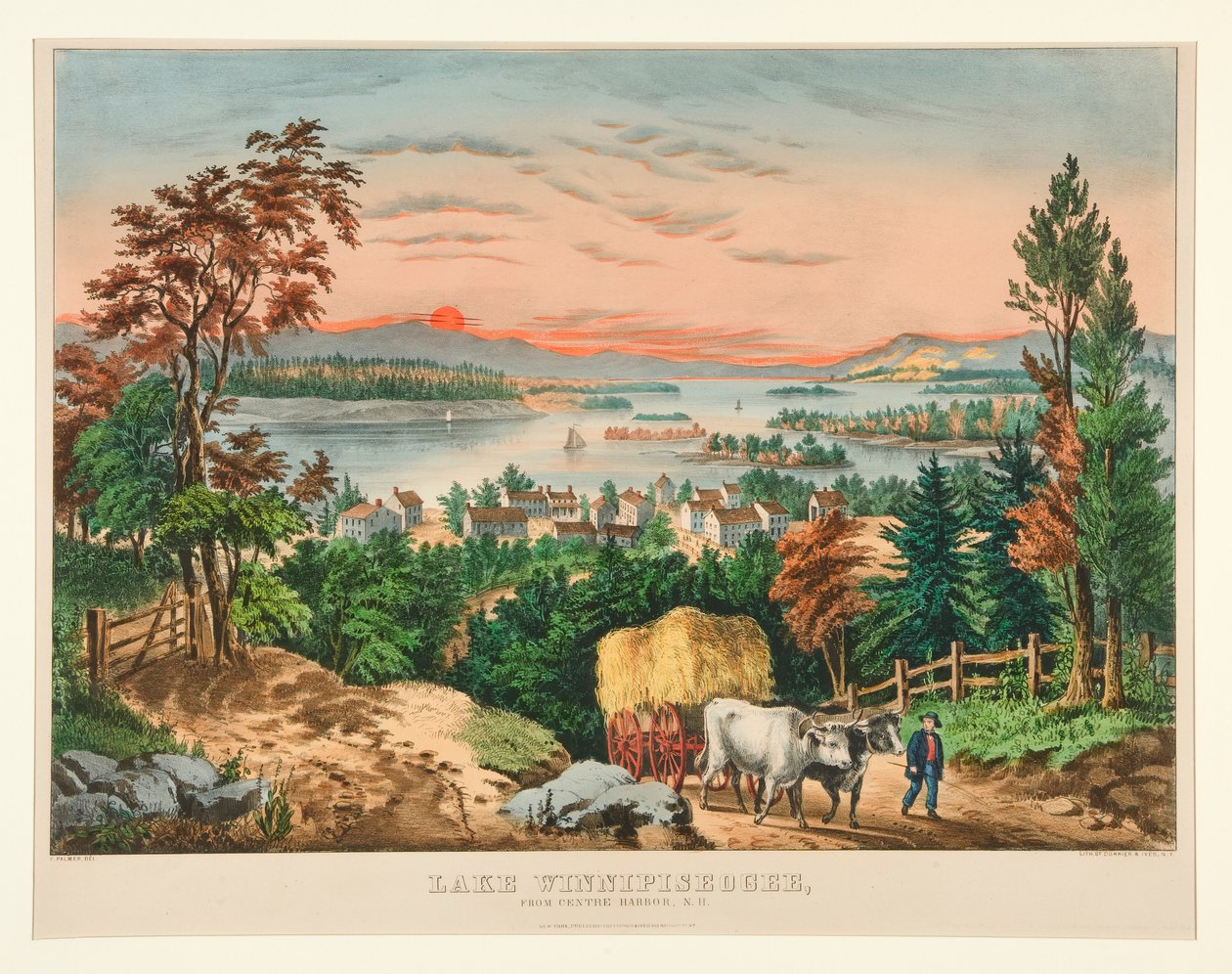 Lago Winnipiseogee, da Centre Harbor, NH da Currier and Ives