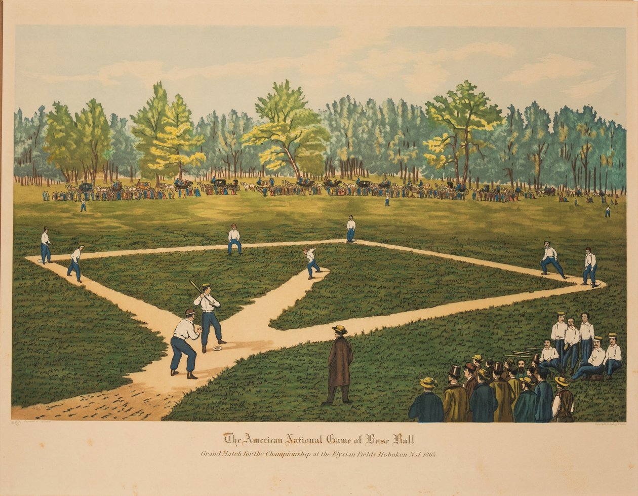 Il gioco nazionale americano del baseball, ca 1866 da Currier and Ives.