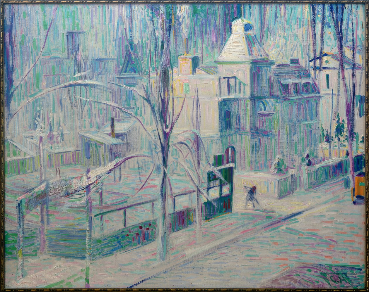 Vista dallo studio su case innevate in Rauchstraße da Curt Herrmann