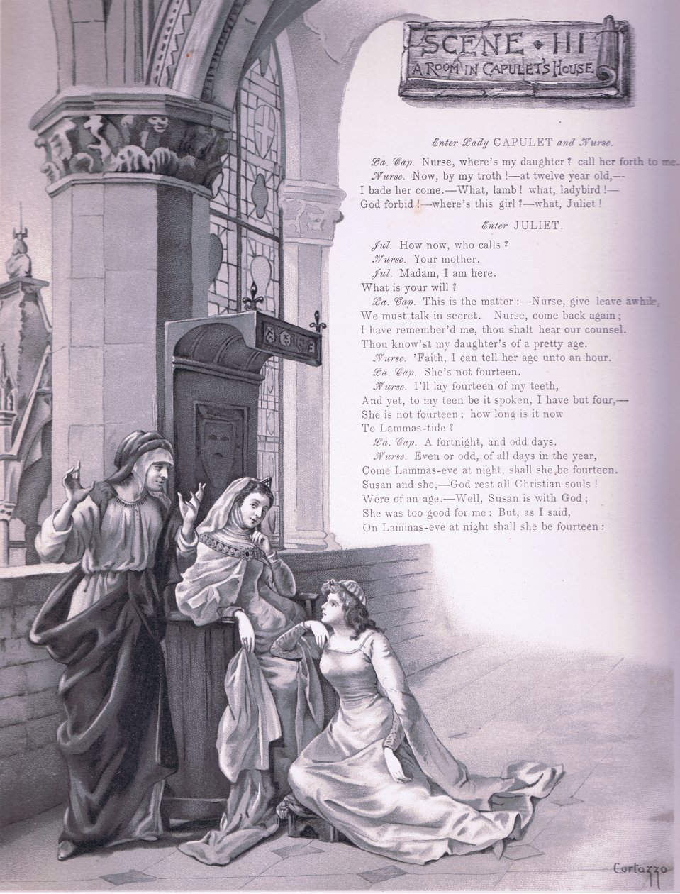 Una stanza nella casa dei Capuleti, illustrazione da Romeo e Giulietta da Curtazzo Curtazzo