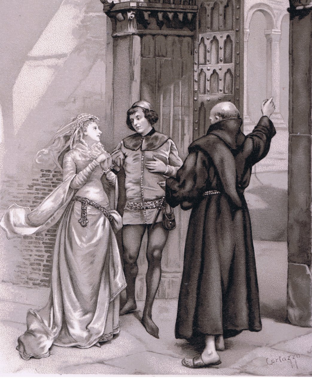 Entra Frate Lorenzo e Romeo, illustrazione da Romeo e Giulietta da Curtazzo Curtazzo