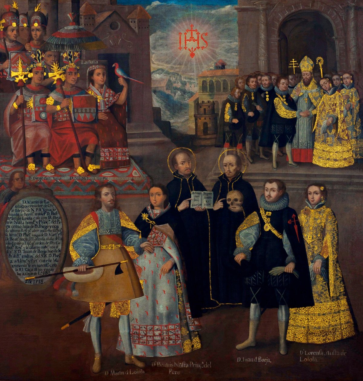 Matrimonio di Martín de Loyola con Doña Beatriz Ñusta e di Don Juan Borja con Lorenza Ñusta. da Cuzco School