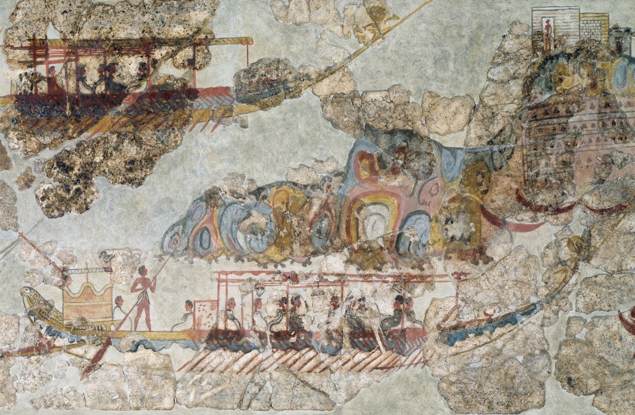 Flotta di navi, affresco da Thera, Isole Cicladi Meridionali, Grecia, civiltà cicladica, III-II millennio a.C. da Cycladic Cycladic