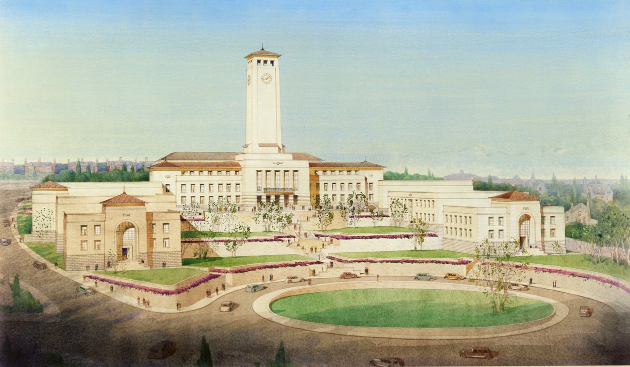 Schema proposto per il Centro Civico di Newport (acquerello su carta) da Cyril and Howitt Cecil (fl.1920) Farey