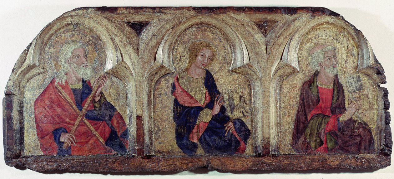 San Andrea, San Giovanni Evangelista e San Pietro, dal pannello sinistro della Predella di Roudnice, c.1340 da Czech School