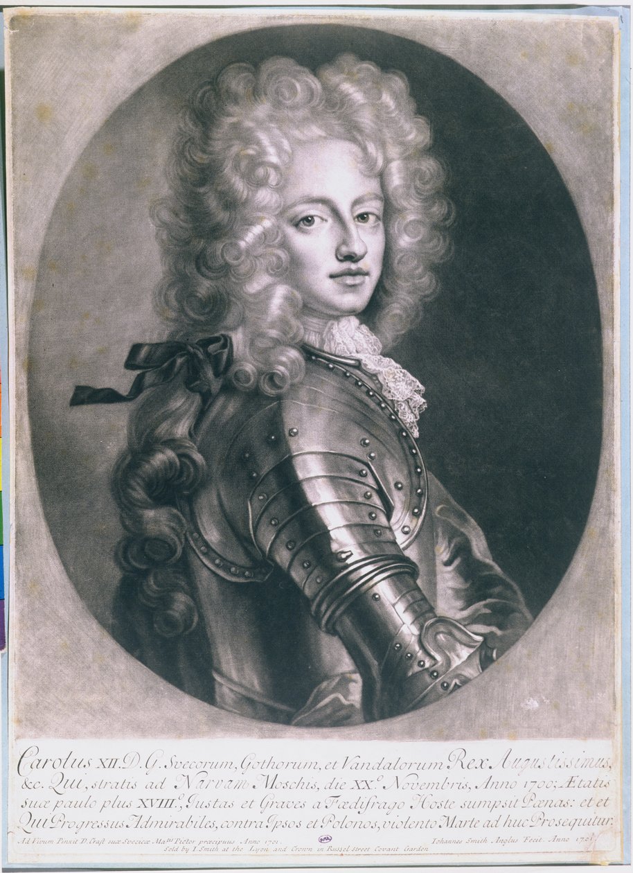 Re Carlo XII di Svezia, inciso da John Smith, 1701 da D. Craft
