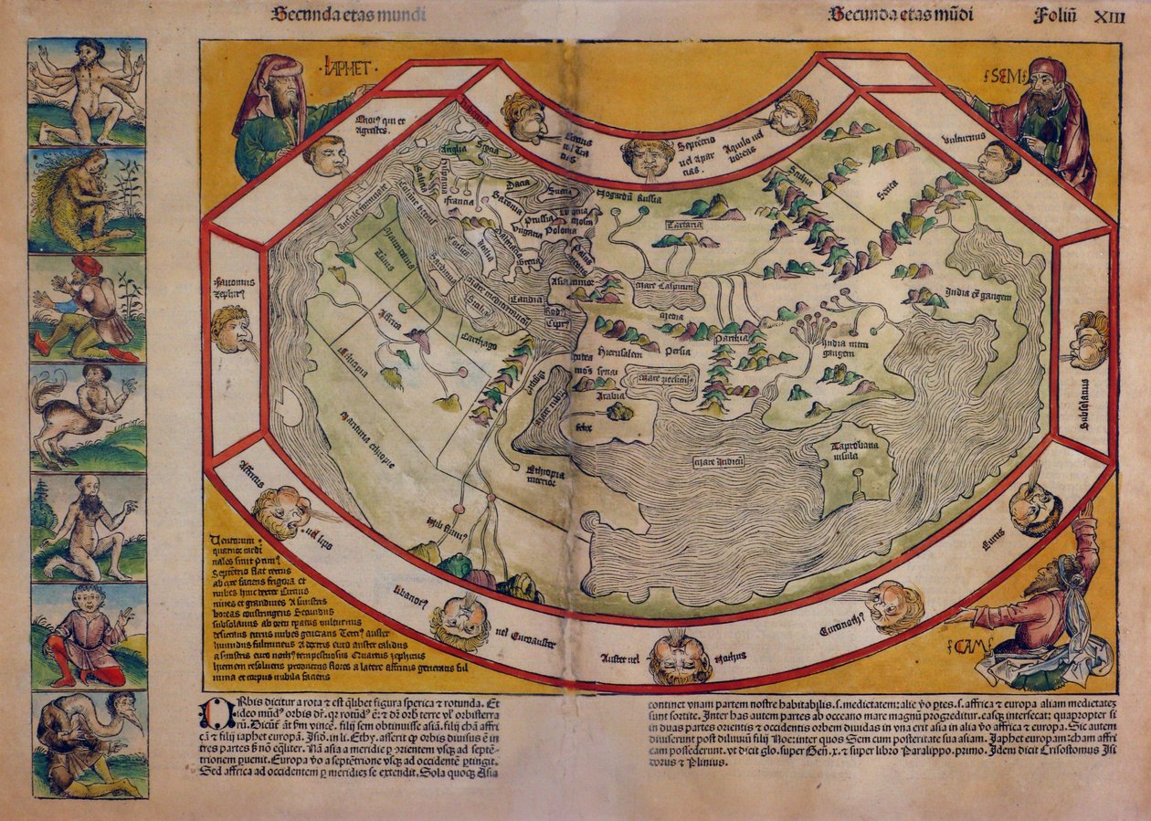 Mappa del mondo da "La cronaca di Norimberga". da D. Hartmann & Wolgemut Michael (1434-1519) Schedel