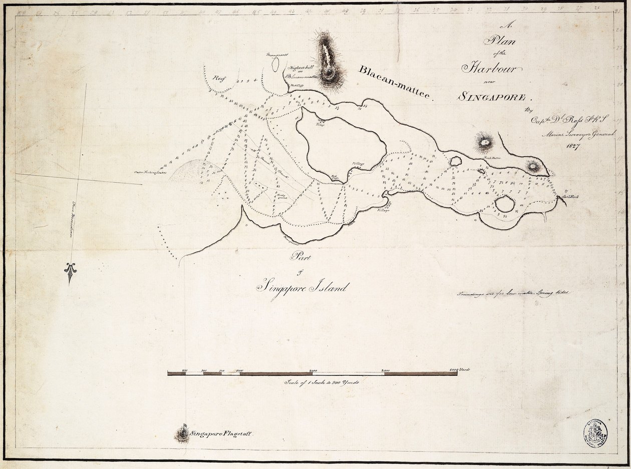 Piano del porto vicino a Singapore del Capitano D.l. Ross, FRS Marine Surveyor General da D. I. Ross