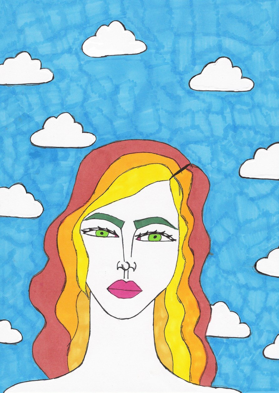 Cielo blu (pennarello su carta) da Daisy de Villeneuve