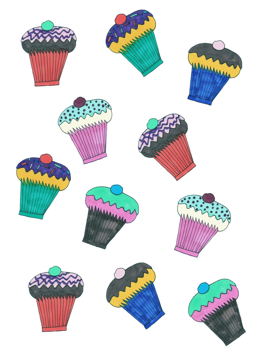 Cupcakes, 2017 (pennarello su carta) da Daisy de Villeneuve