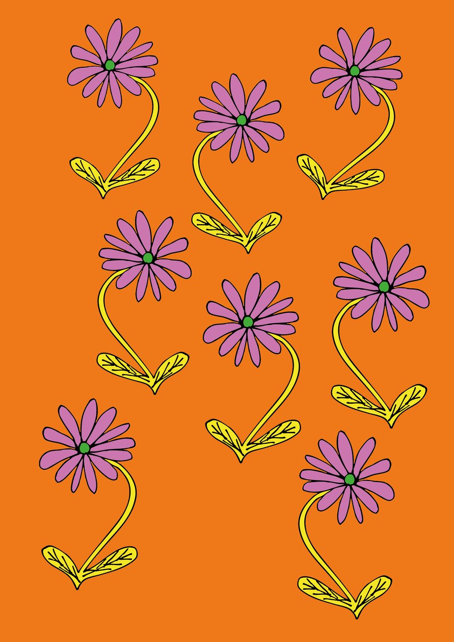 Margherite ripetute su sfondo arancione (digitale) da Daisy de Villeneuve