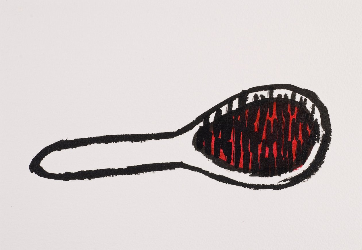 Spazzola per capelli, 2017 (inchiostro india nero e rosso su carta) da Daisy de Villeneuve