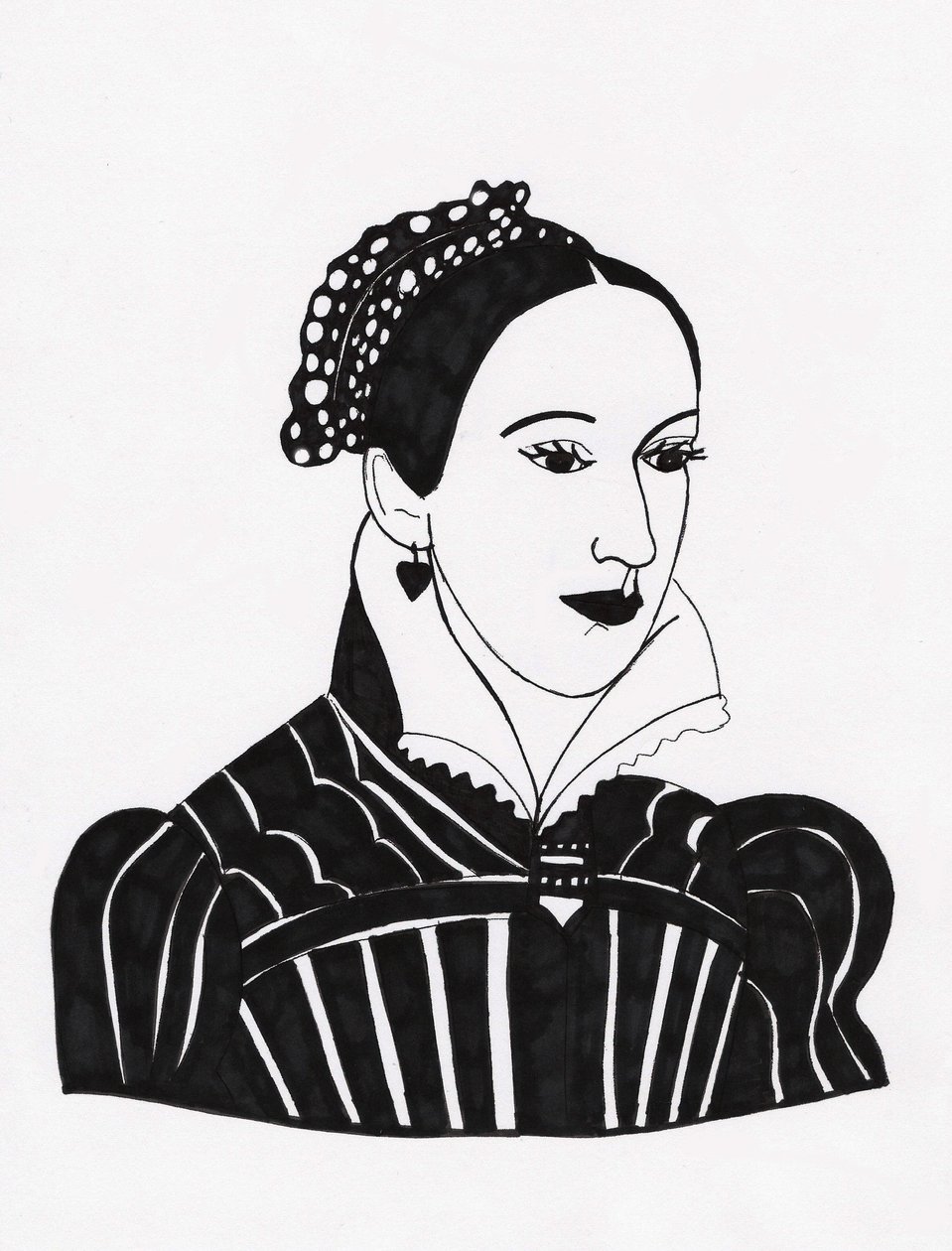 Maria Regina di Scozia, 2017 (pennarello su carta) da Daisy de Villeneuve