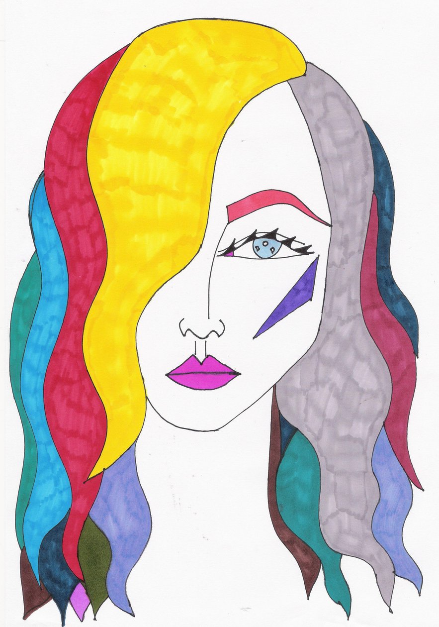 Capelli arcobaleno, 2017 (pennarello su carta) da Daisy de Villeneuve