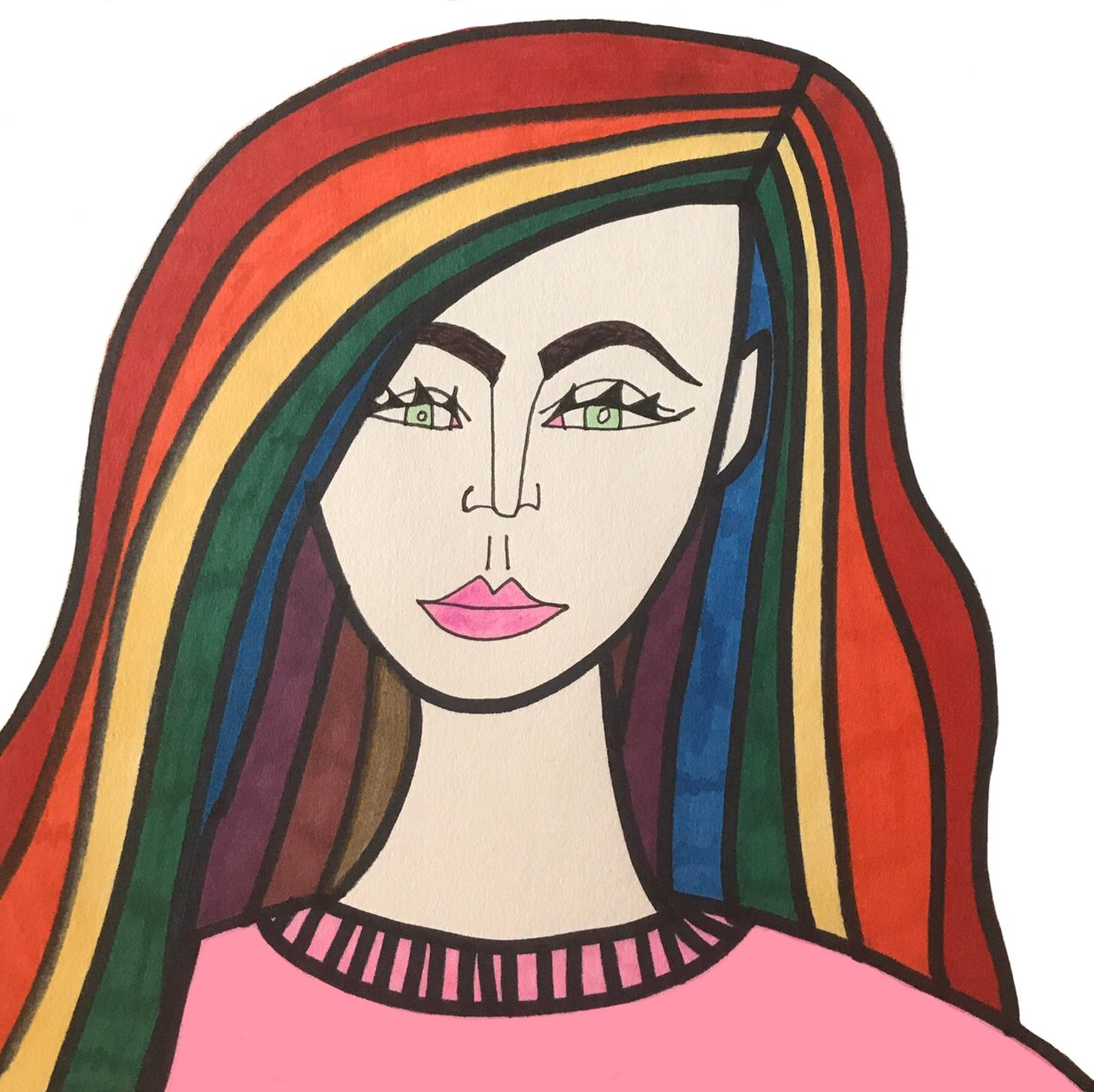 Ragazza dai capelli arcobaleno (punta di feltro su carta) da Daisy de Villeneuve