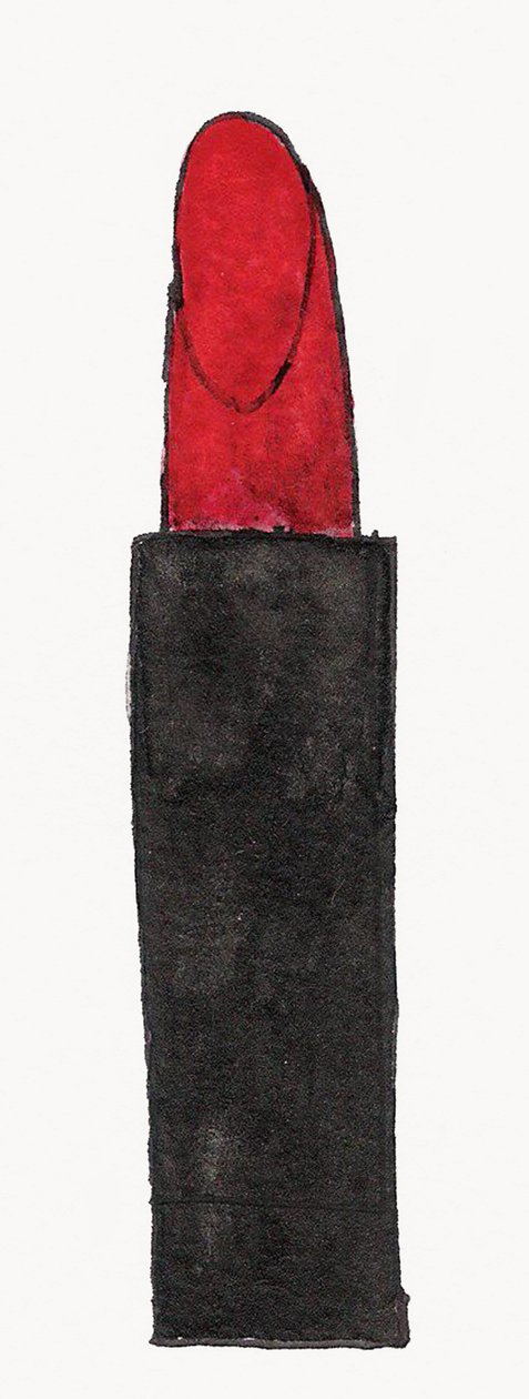 Red Lipstick, 2017 (inchiostro india rosso e nero con pennarello oro su carta) da Daisy de Villeneuve