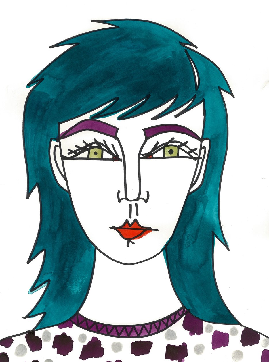 Capelli verdi arruffati, 2024 (penna e pittura su carta) da Daisy de Villeneuve