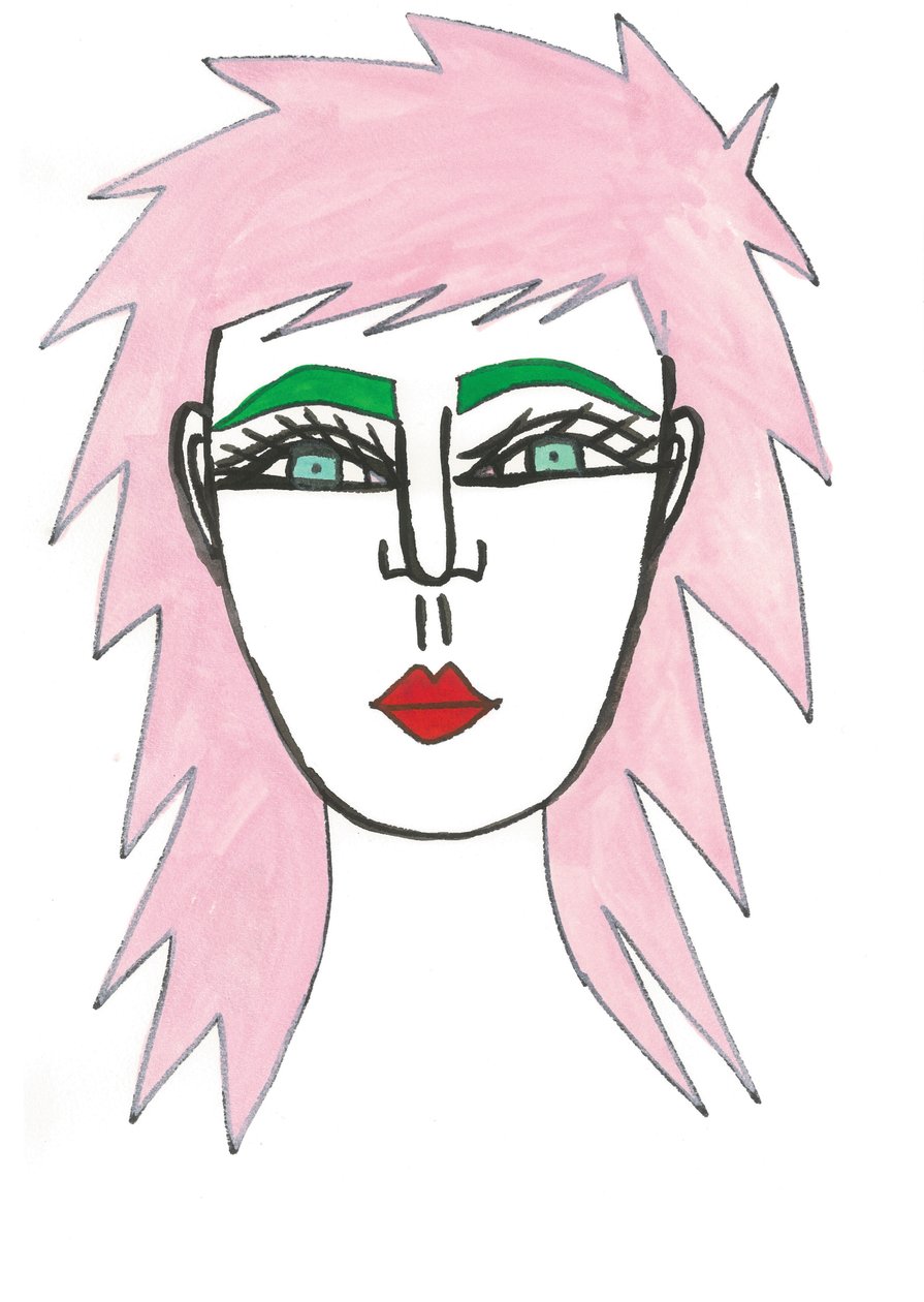 Capelli rosa arruffati, 2024 (penna e pittura su carta) da Daisy de Villeneuve