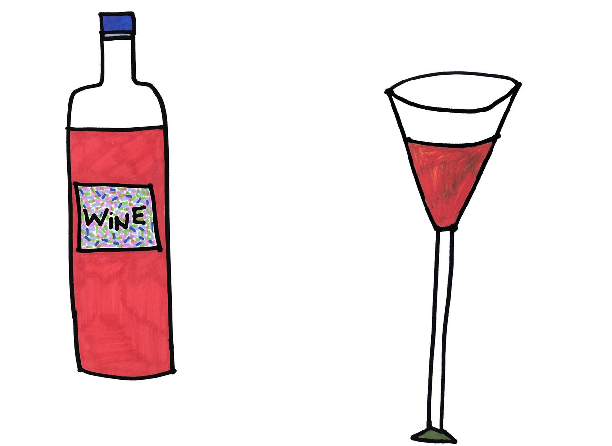 Vino e bicchiere (pennarello su carta) da Daisy de Villeneuve