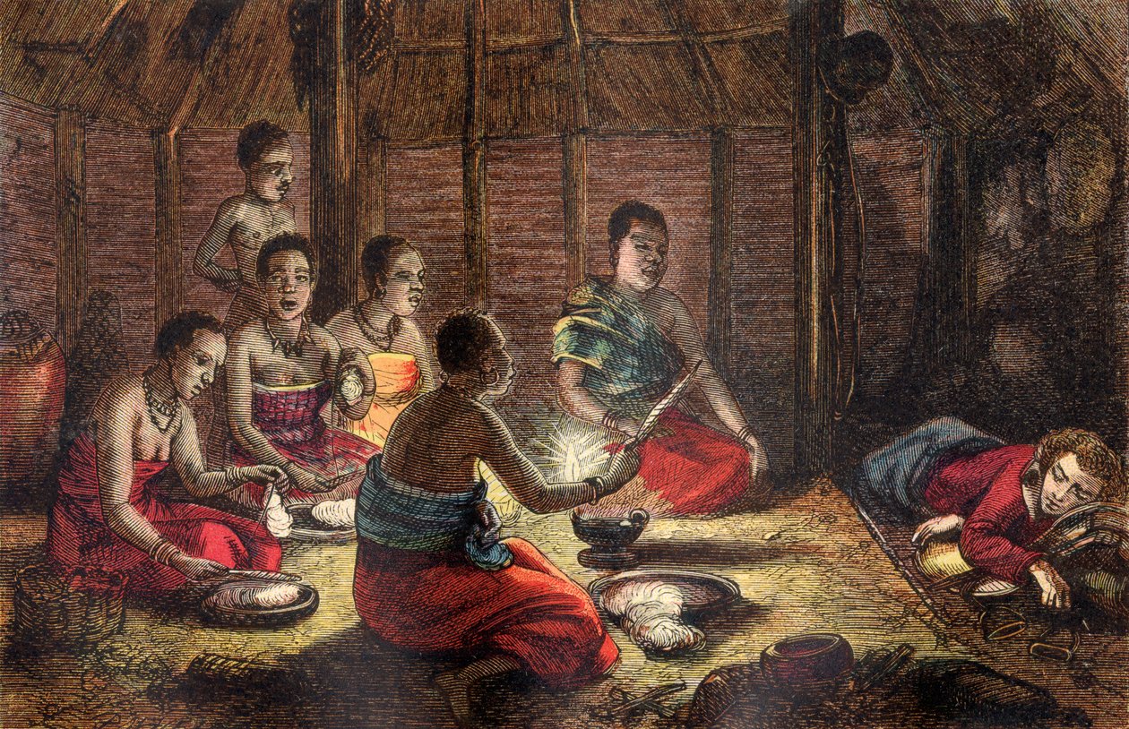Mungo Park che riposa in una capanna di un nativo a Sego, Bambarra, 1796 da Dalziel Brothers