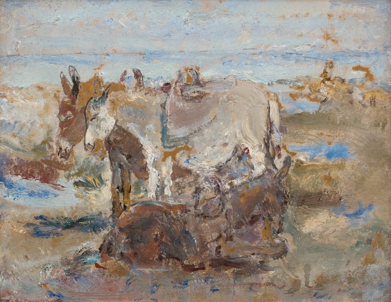 La baia di Robin Hood con gli asini, 1935 circa (olio su tavola con matita sul retro) da Dame Ethel Walker
