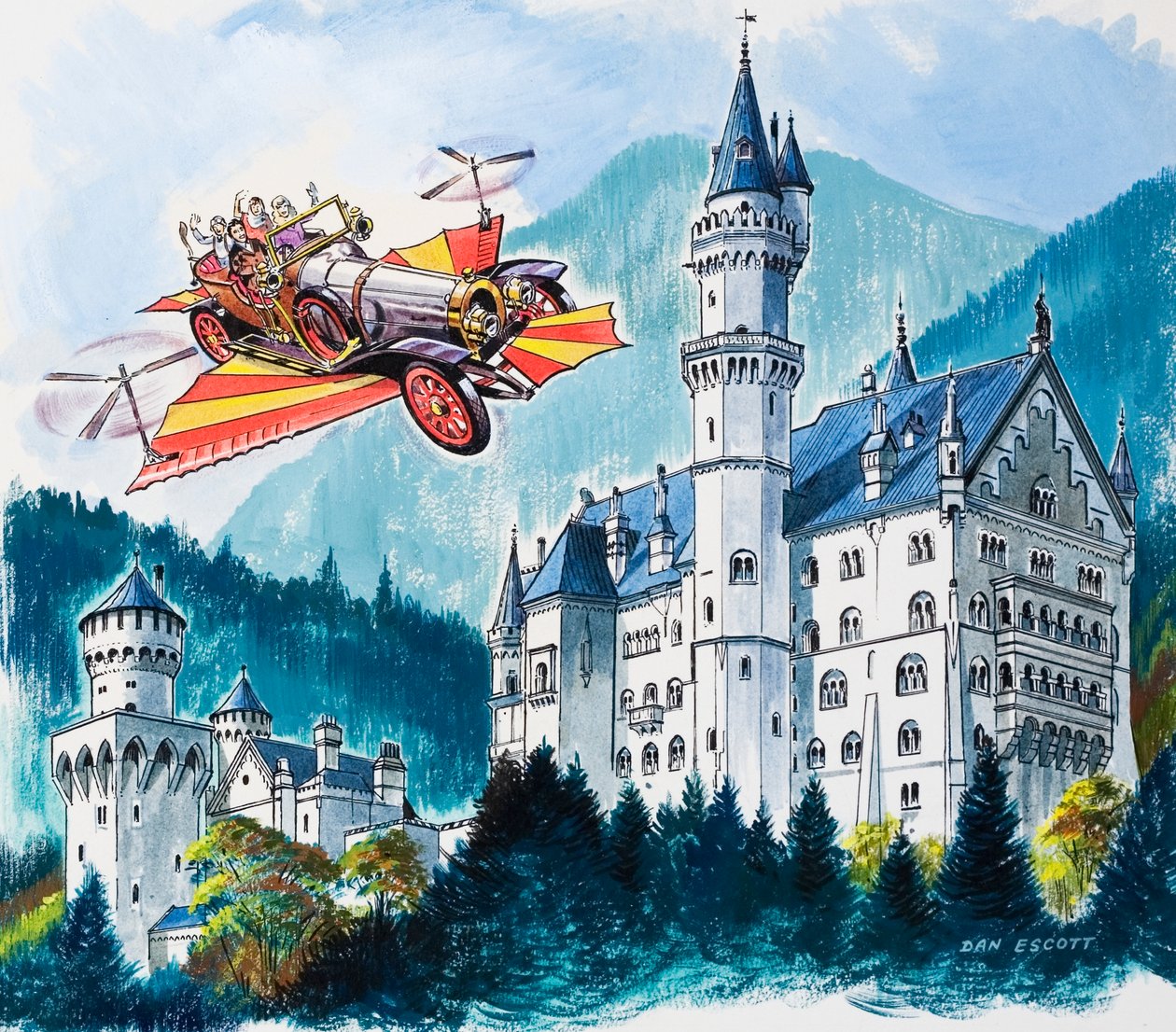 Chitty Chitty Bang Bang passa da Neushwanstein nelle Alpi Bavaresi da Dan Escott