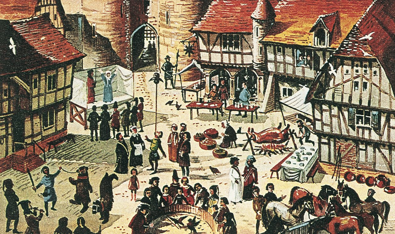 Fiera medievale (litografia a colori) da Dan Escott