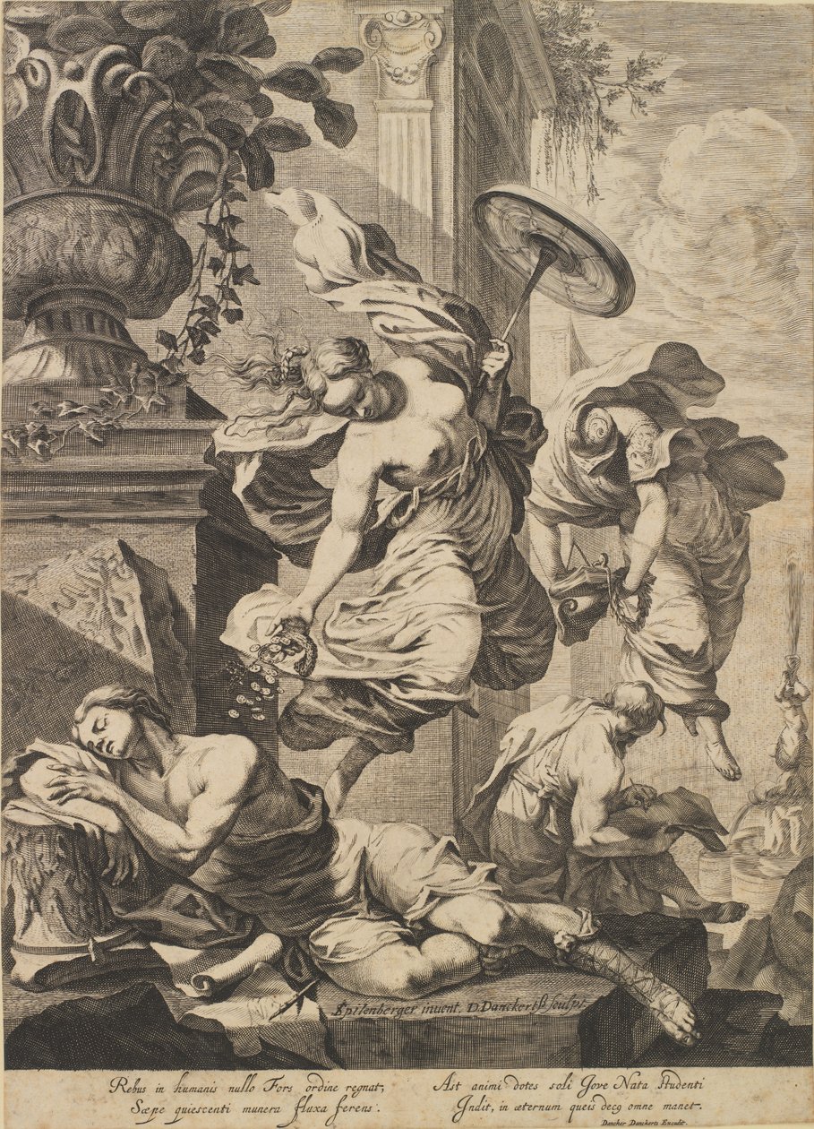 Allegoria con Fortuna e un artista dormiente in costume antico da Dancker Danckerts
