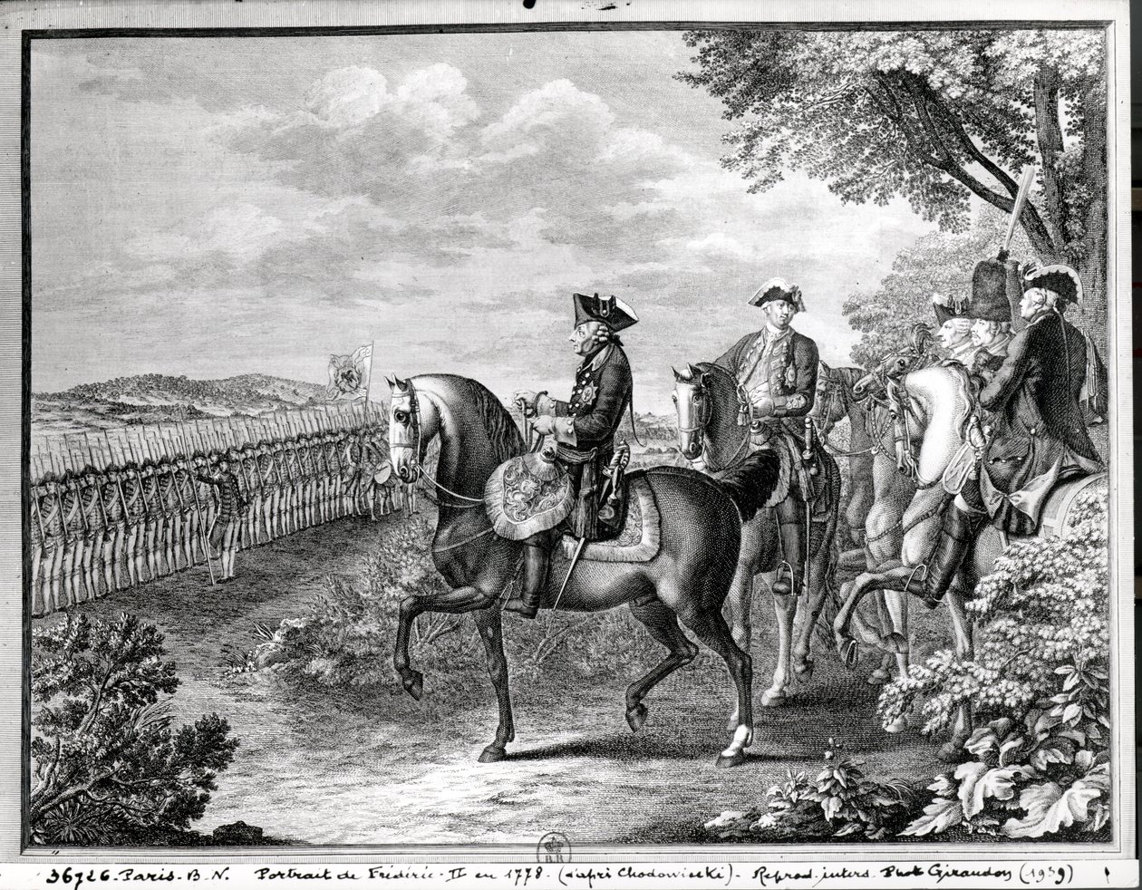 Re Federico II di Prussia (1712-86) che rivede le truppe nel 1778 da Daniel Nikolaus Chodowiecki