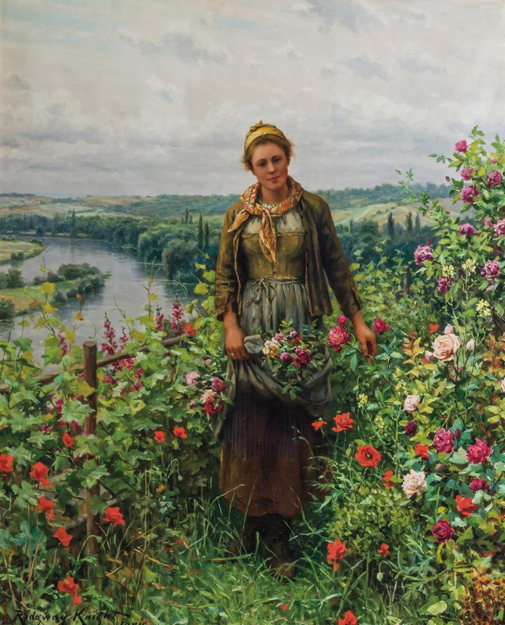 Una domestica nel suo giardino da Daniel Ridgway Knight