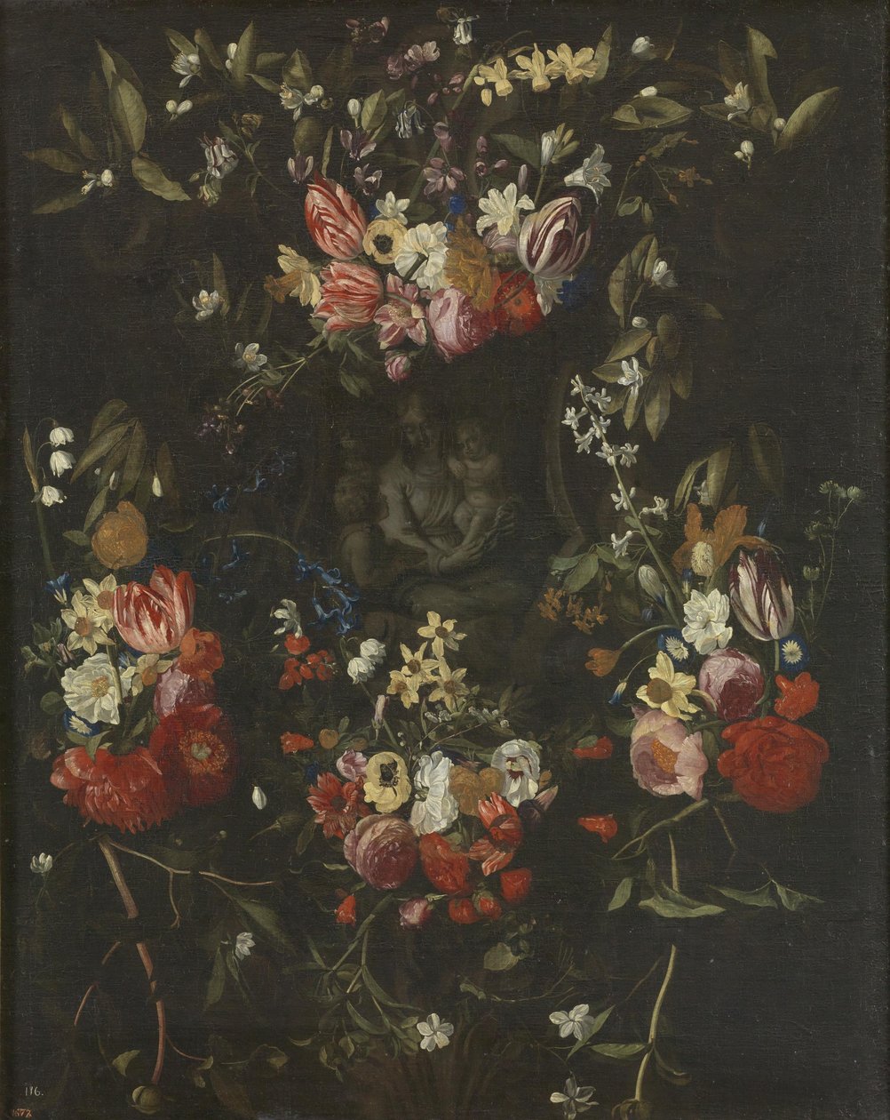 Ghirlanda di fiori intorno alla Madonna, Bambino e San Giovanni Battista da Daniel Seghers