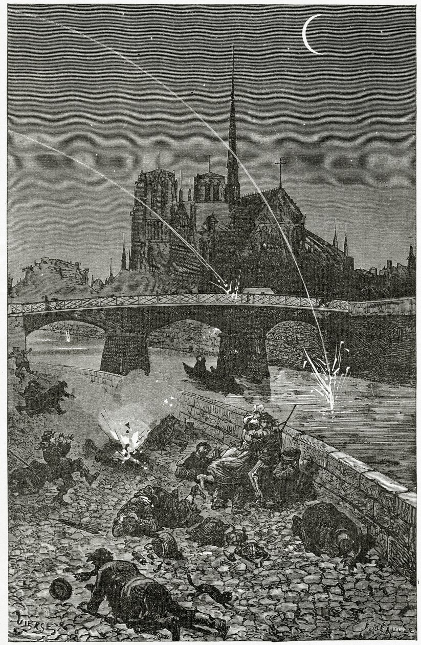 Parigi sotto il fuoco, XIX secolo (incisione in bianco e nero) da Daniel Urrabieta Vierge