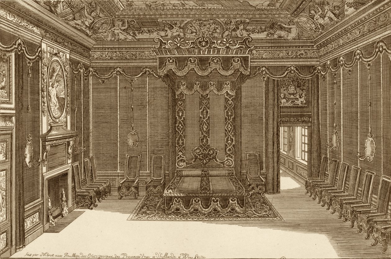 Progetto per una camera da letto con un letto di stato, dal Nuovo libro degli appartamenti, 1703 da Daniel the Elder Marot