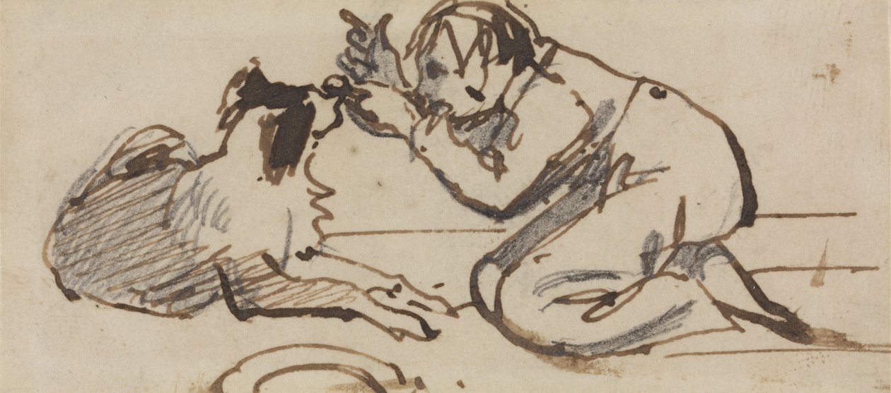 Un bambino che gioca con un cane da Daniel Maclise