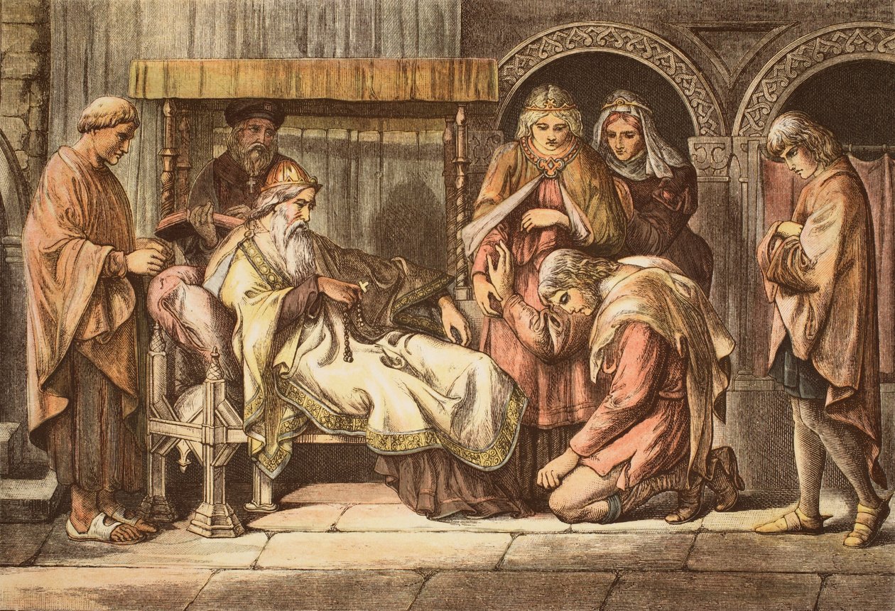 Harold, di ritorno dalla Normandia, si presenta a Edoardo il Confessore, inciso da JD Cooper da Daniel Maclise