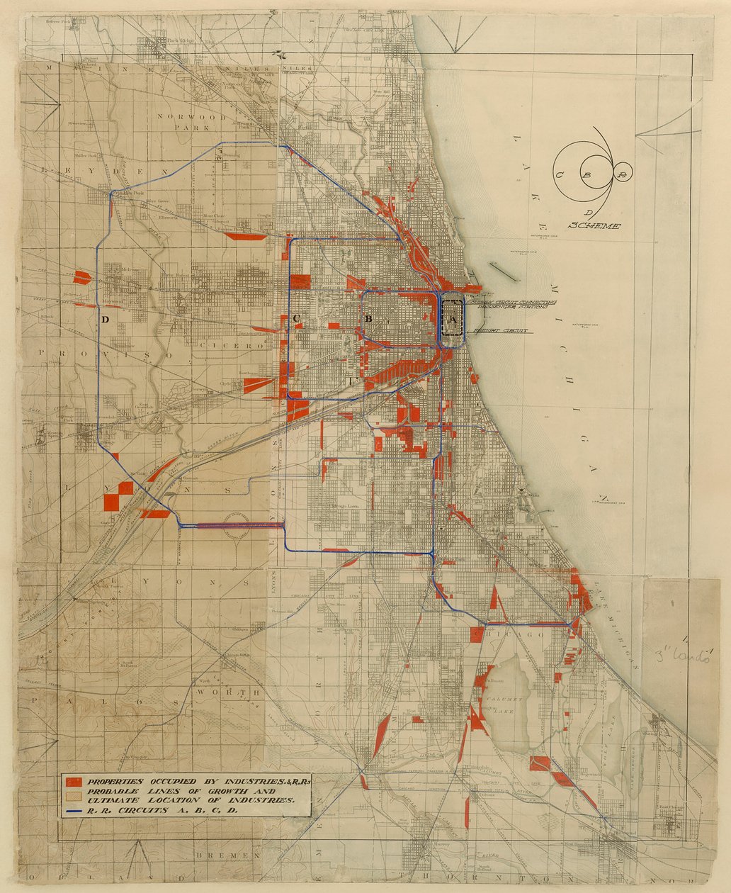 Piano di Chicago, Chicago, Illinois, Diagramma dei circuiti ferroviari da Daniel Burnham