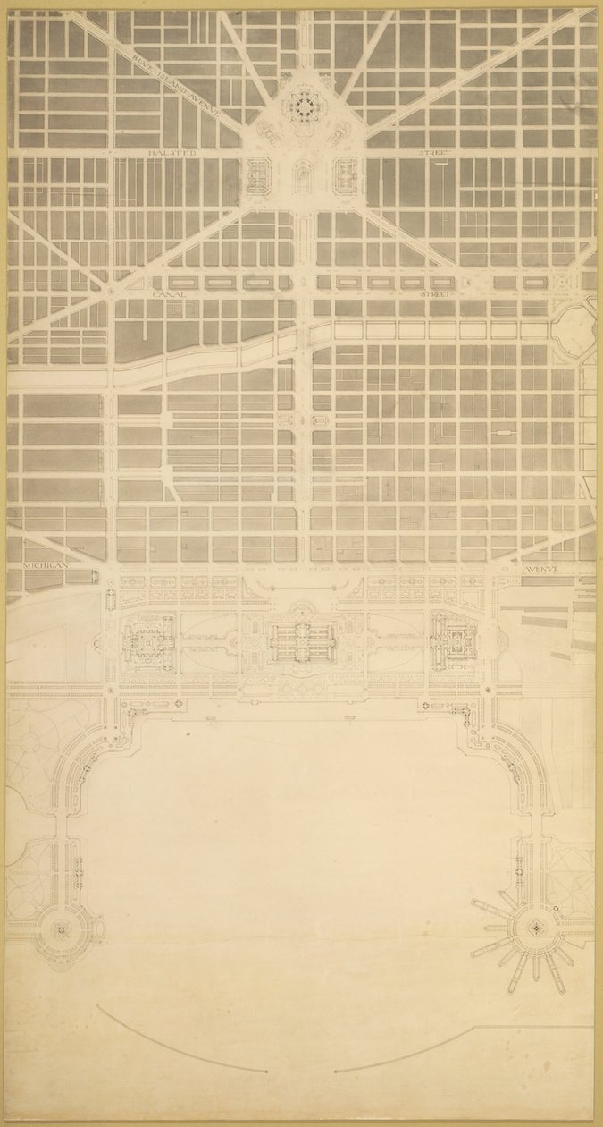 Tavola 129 dal Piano di Chicago, 1909: Chicago. Il centro degli affari della città da Daniel Burnham