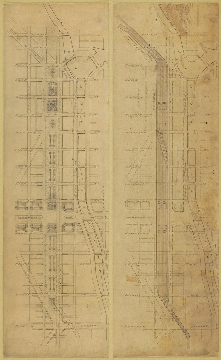 Tavola 78 2 Disegni dal Piano di Chicago, 1909: Posizione e disposizione suggerite da Daniel Burnham