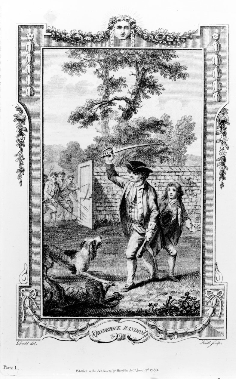 Lo zio di Roderick Random è attaccato dai cani, illustrazione da 