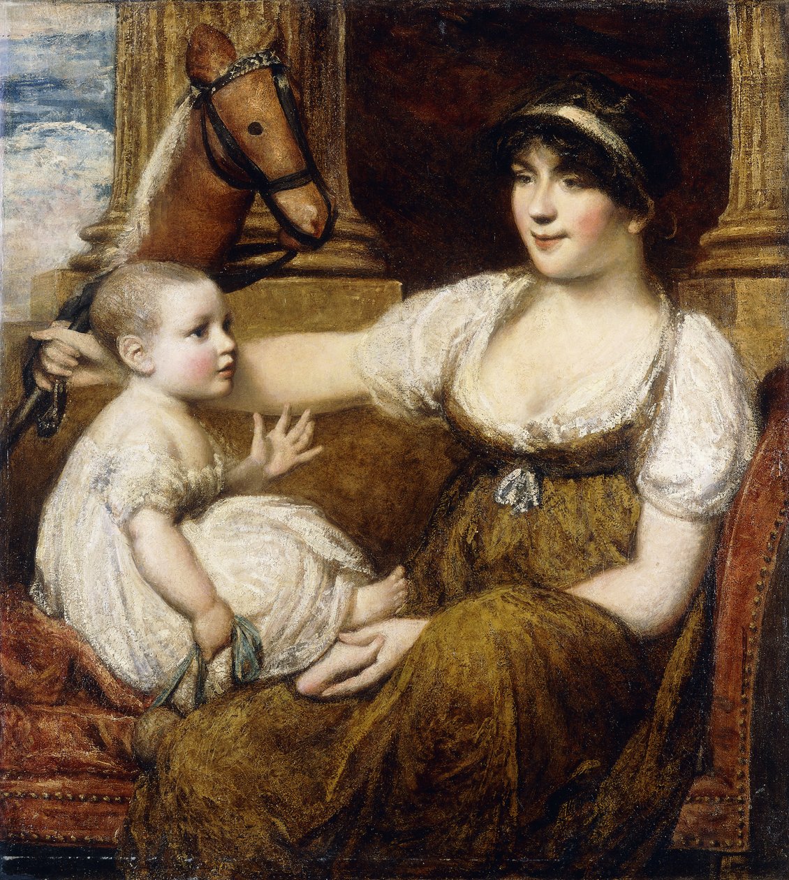 Una madre che tiene un cavalluccio, giocando con il suo bambino da Daniel Gardner