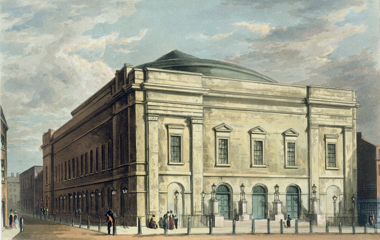 Teatro Reale, Drury Lane, a Londra, progettato da Benjamin Wyatt nel 1812, 1826 da Daniel Havell