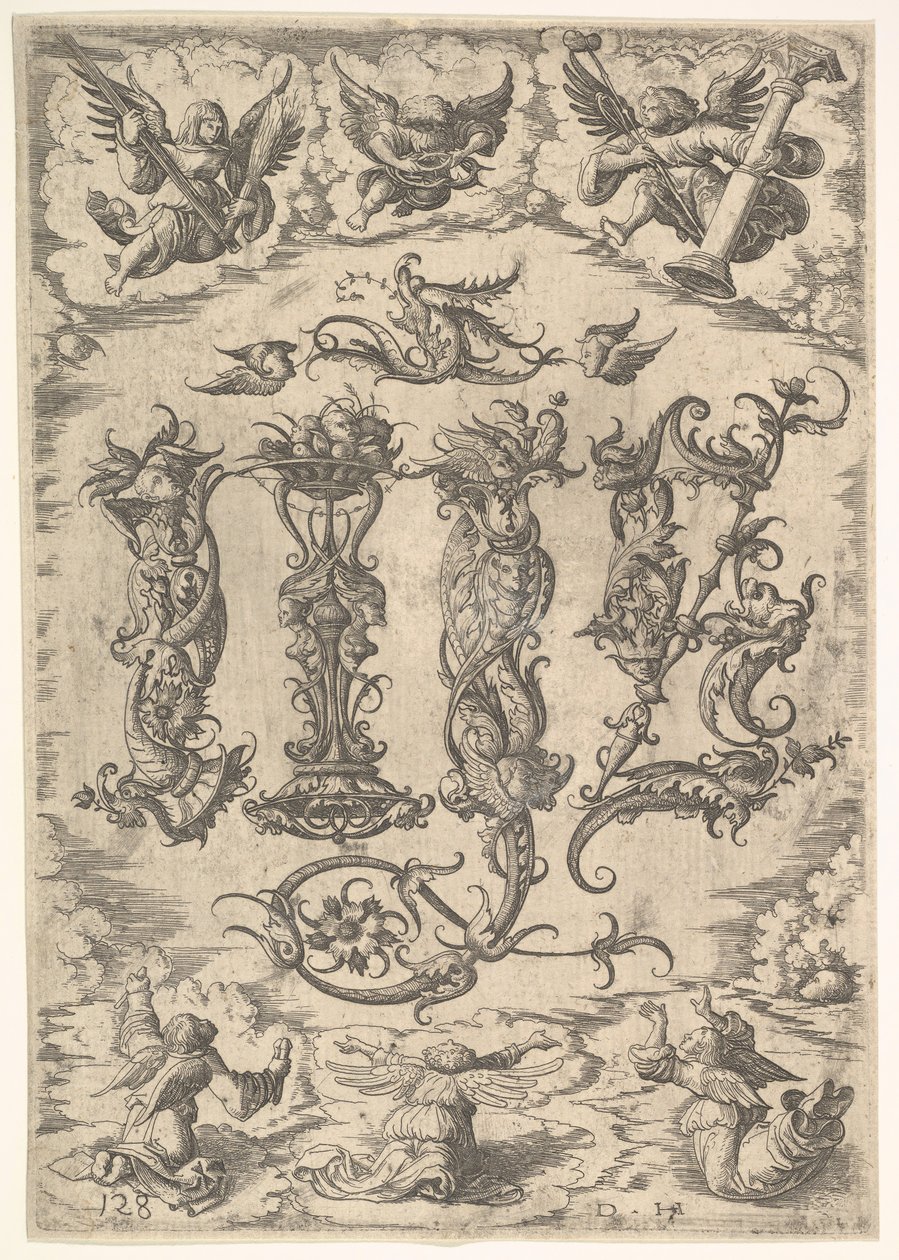 Monogramma IHS circondato da sei angeli, ca. 1485-1536 da Daniel Hopfer